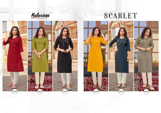 Scarlet By Kajree Rayon Long Embroidery Kurtis Wholesale Price In Surat